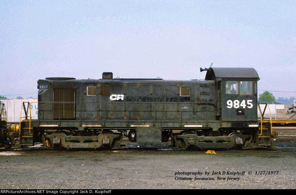 Conrail, CR 9845, Alco T6, at the ex-Erie Croxton engine terminal Secaucus, New Jersey. January 27, 1977. 